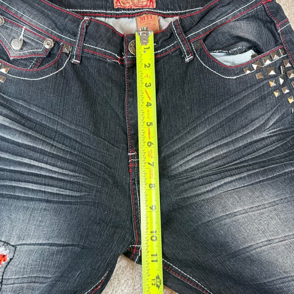 MTL More To Love Jeans Womens 10/12 Dark Wash Studded Contrast Stitch Distressed - Picture 11 of 15